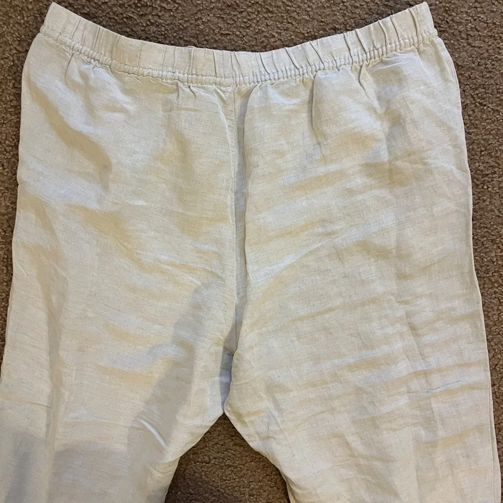 H&M Linen Viscose Blend High Waist Tapered Ankle Pants Drawstring Light Beige XL